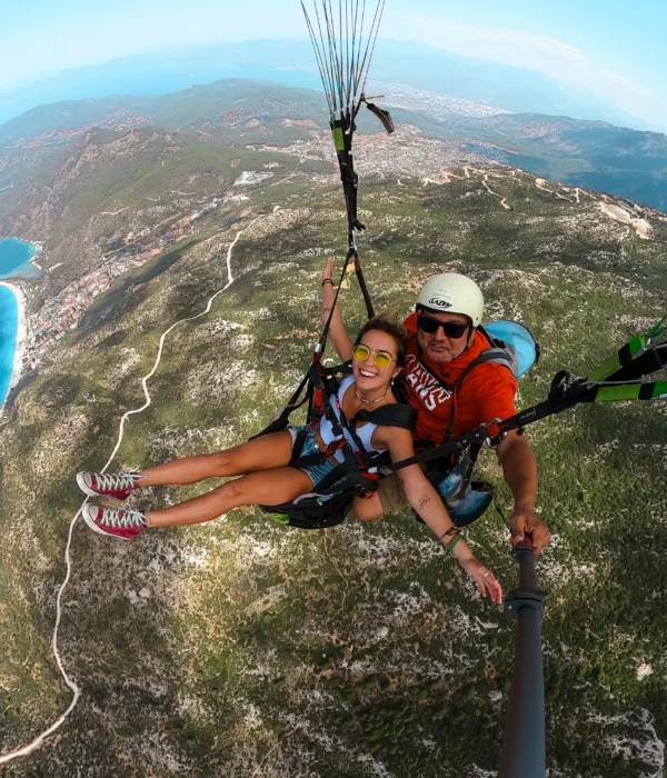Paragliding over Oludeniz Blue Lagoon during the Olympos to Fethiye Blue Cruise in Turkey