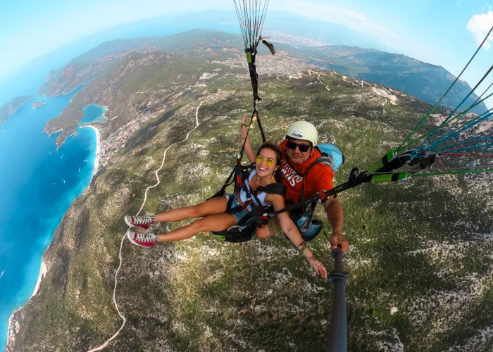 Paragliding over Oludeniz Blue Lagoon during the Olympos to Fethiye Blue Cruise in Turkey