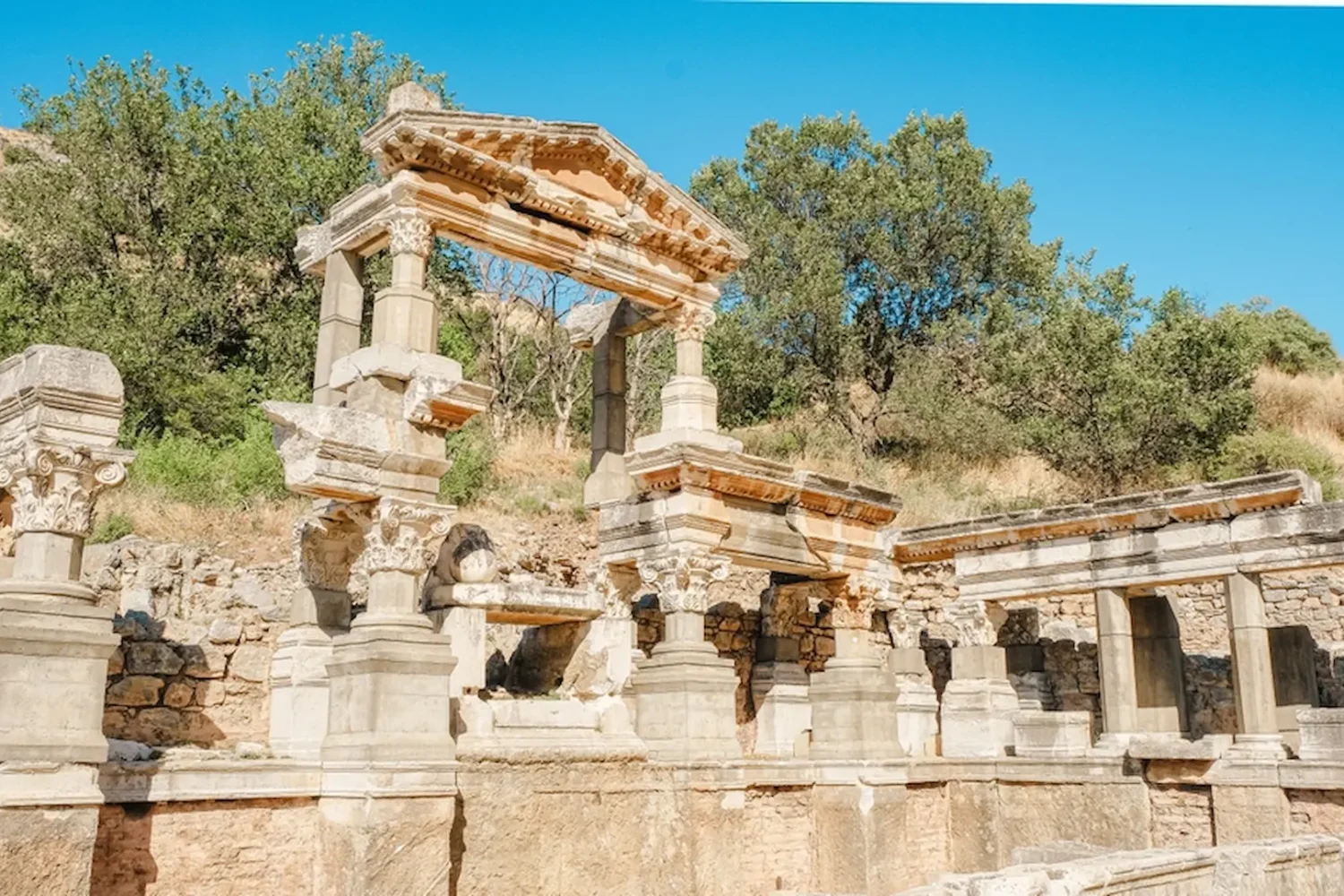 Ancient fountain ruins dedicated to Emperor Trajan in Ephesus