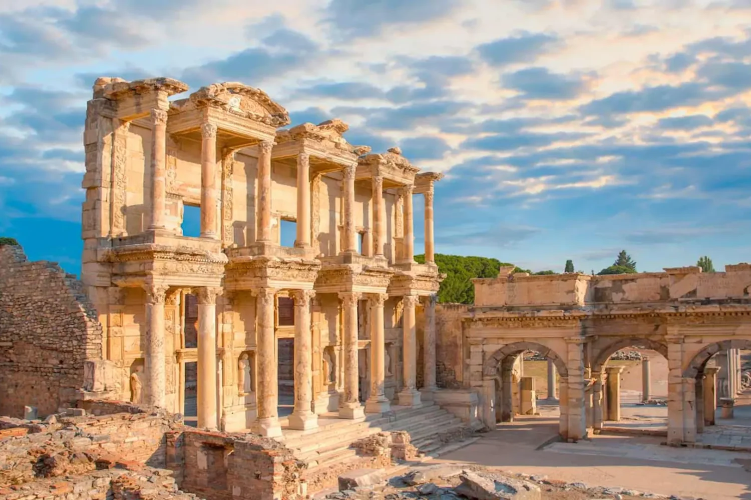 Ancient Celsus Library facade in Ephesus Turkey