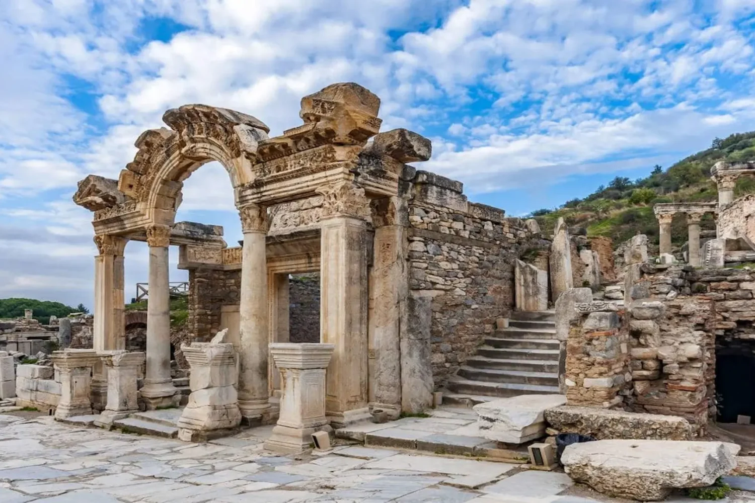 Detailed ruins of the Nymphaeum fountain in ancient Ephesus