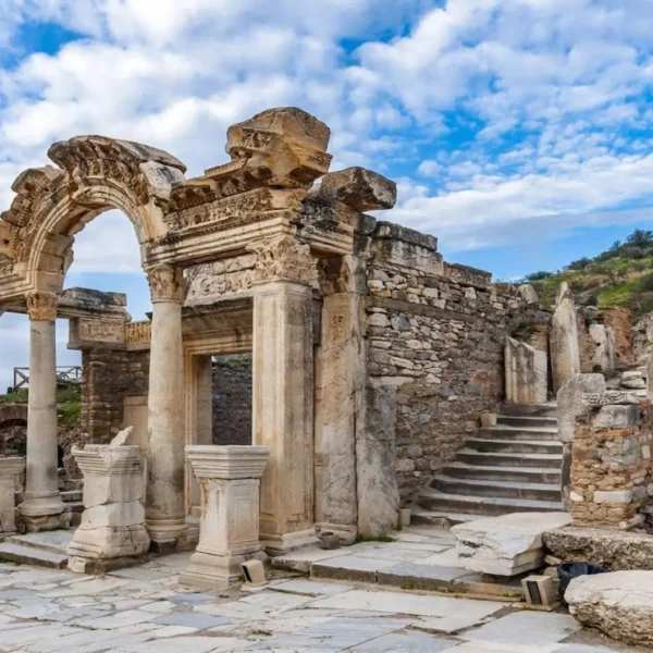 Detailed ruins of the Nymphaeum fountain in ancient Ephesus