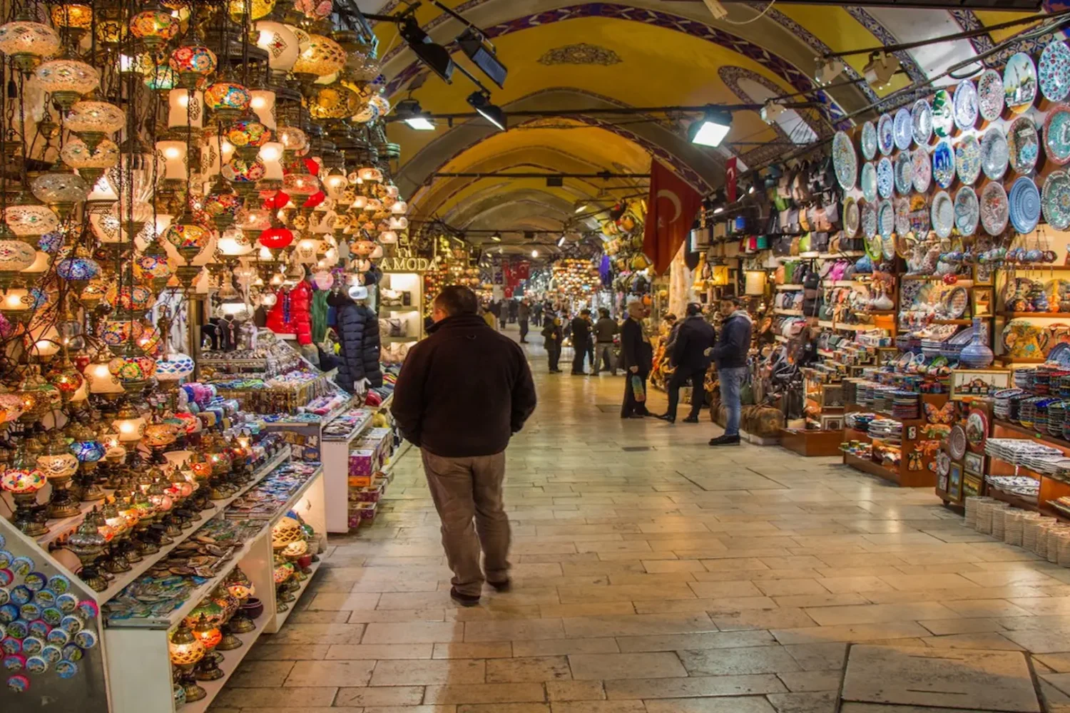 Lantern shops glowing inside the Grand Bazaar Istanbul