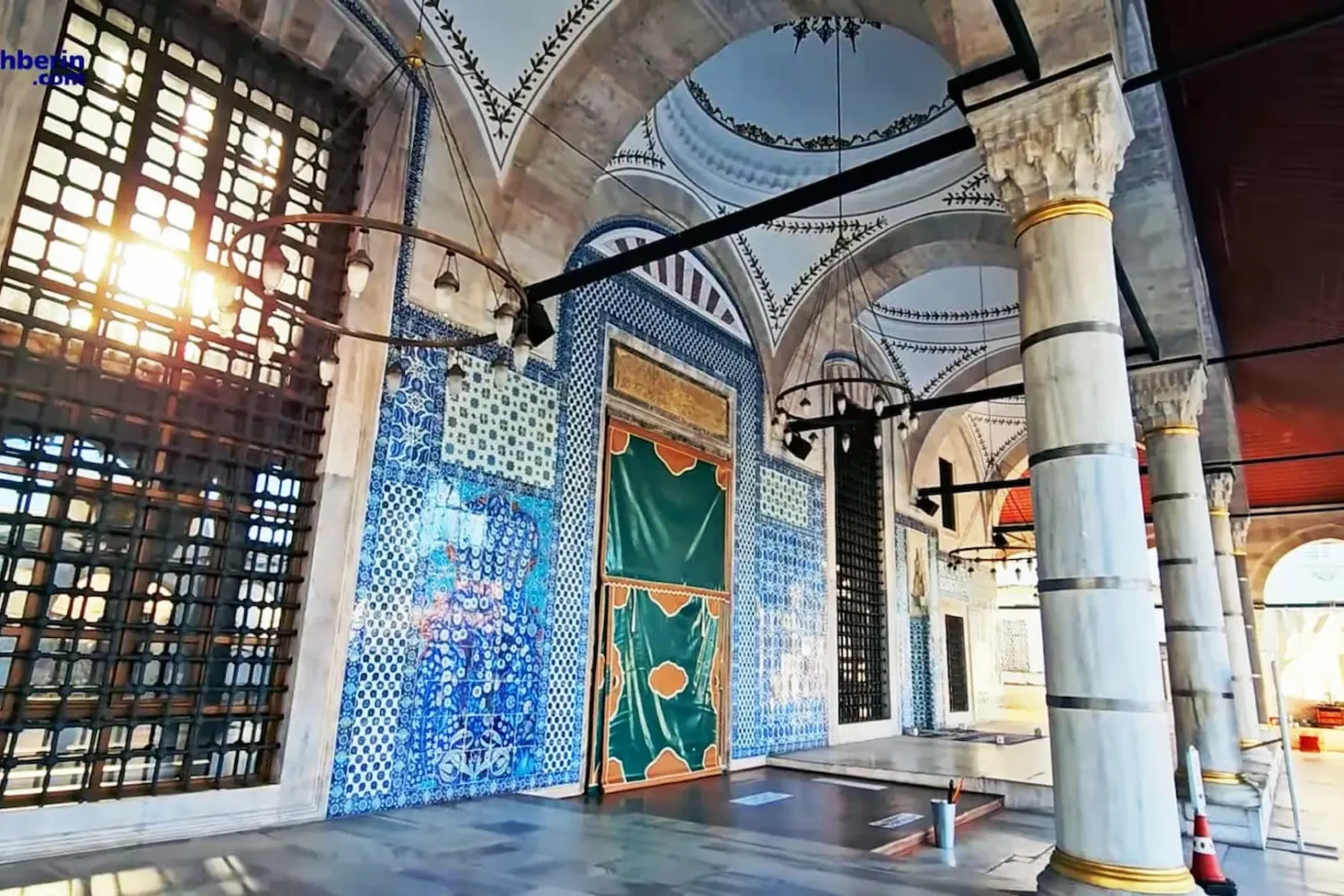 Entrance walls decorated with Iznik tiles in Rustem Pasha Mosque Istanbul