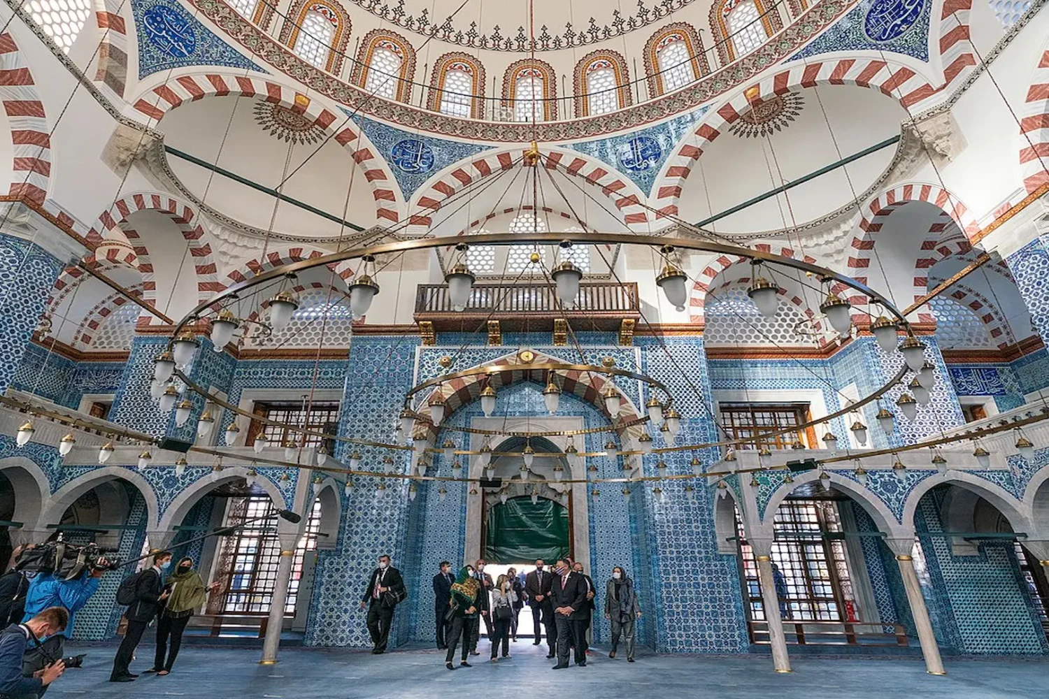 Visitors exploring the interior of Rustem Pasha Mosque Istanbul