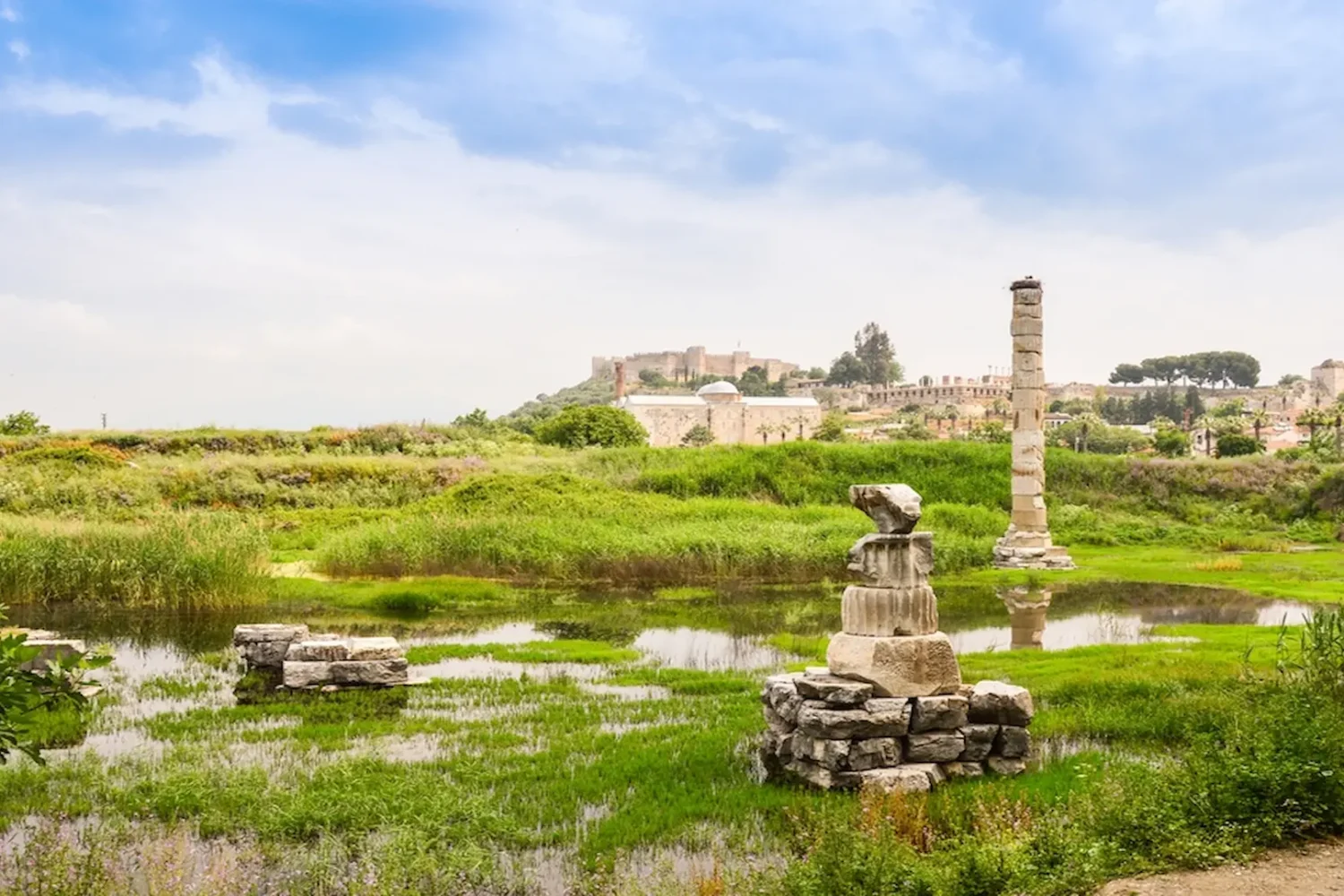 Detailed ruins of the Nymphaeum fountain in ancient Ephesus