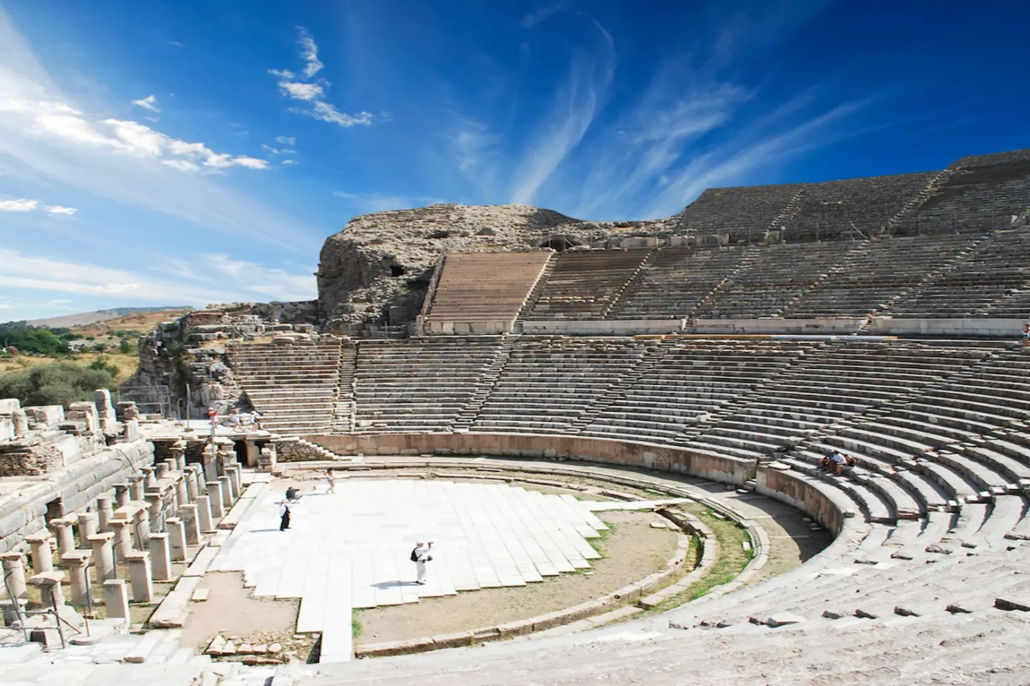 Ancient Great Theatre in Ephesus with marble seating