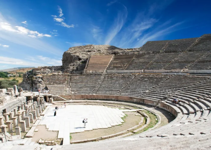 Ancient Great Theatre in Ephesus with marble seating
