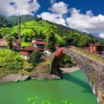 Traditional village houses and stone bridge in Fırtına Valley