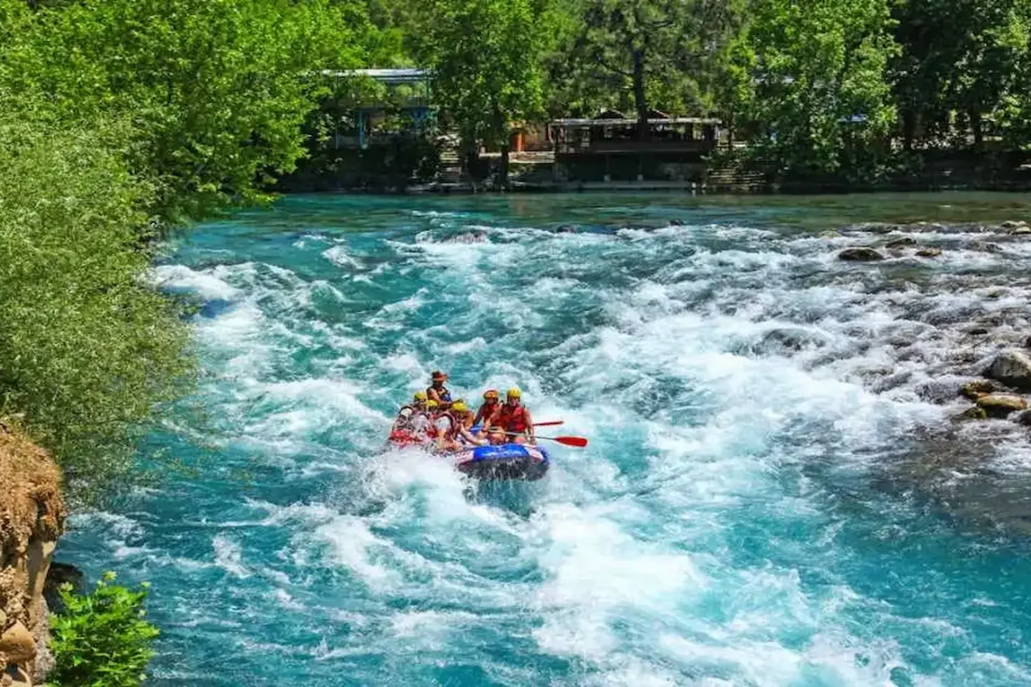 Rafting boat on whitewater rapids in Koprulu Canyon Antalya