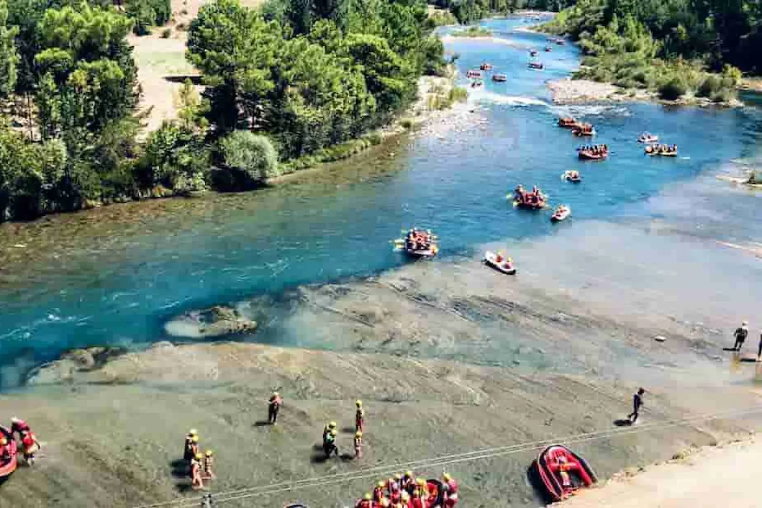 Multiple rafting boats on Koprulu Canyon river Antalya