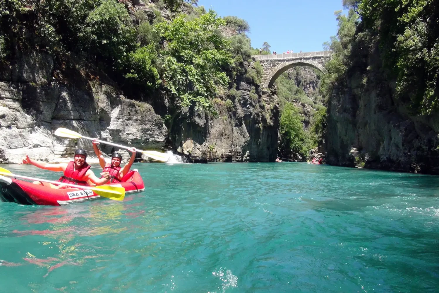 Tourists kayaking in Koprulu Canyon river Antalya