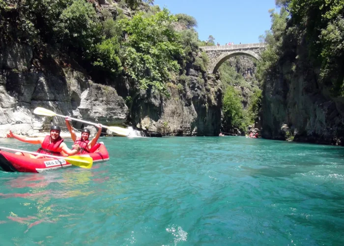 Tourists kayaking in Koprulu Canyon river Antalya