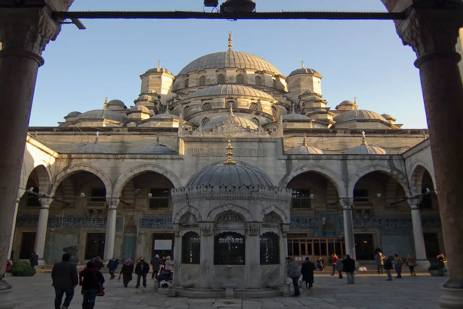 Courtyard of Rustem Pasha Mosque with domes in Istanbul