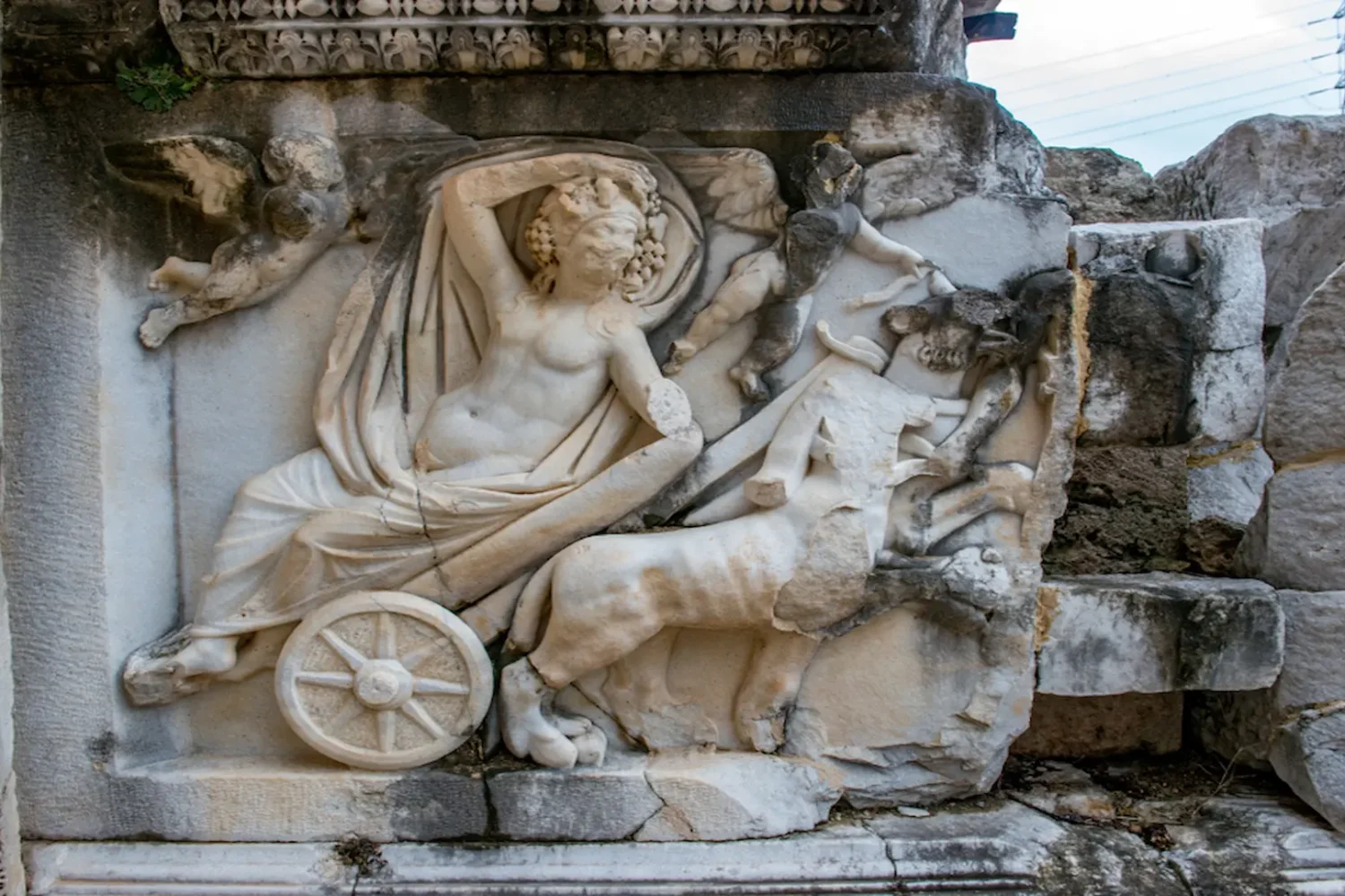 Detailed Roman relief sculpture in Side ancient city Antalya