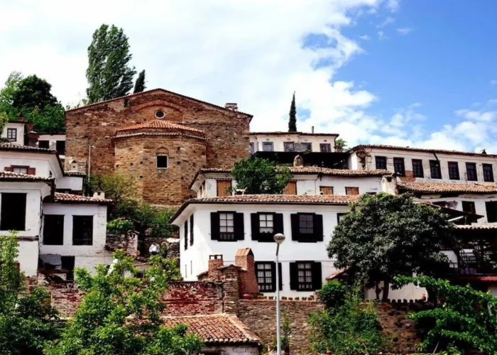 Stone houses and old church view in Sirince Village