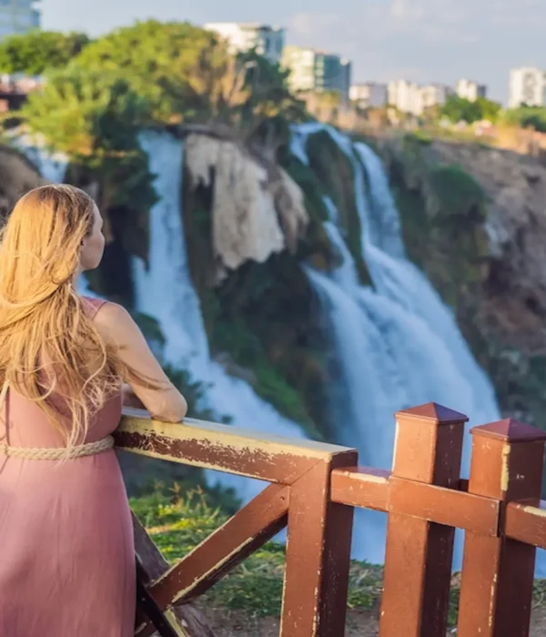 Traveler enjoying Duden Waterfall view in Antalya