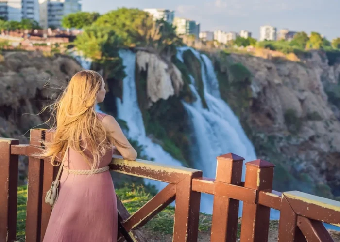 Traveler enjoying Duden Waterfall view in Antalya