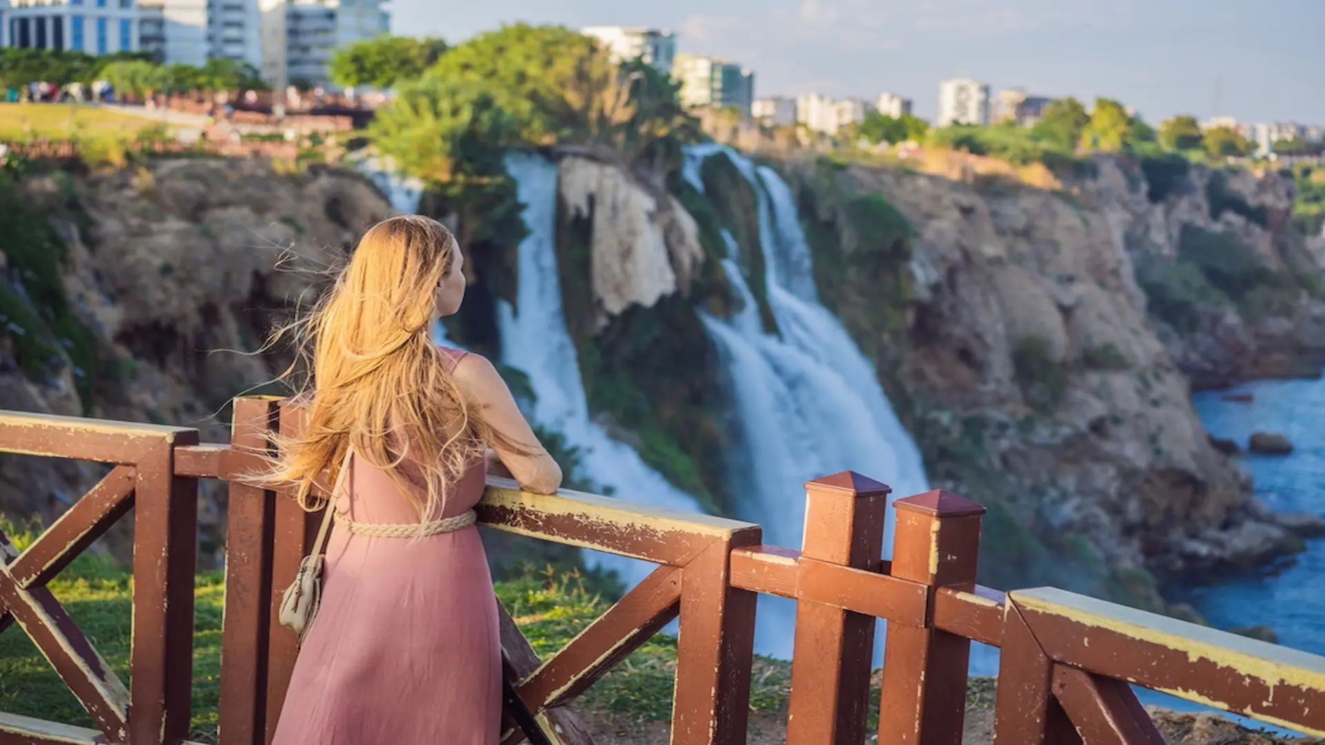 Traveler enjoying Duden Waterfall view in Antalya