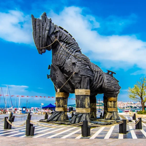 Wooden Trojan Horse monument in Troy