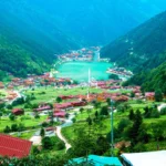 Panoramic view of Uzungol village and lake from above