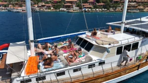Traveler enjoying the view from Simena Castle during Fethiye Kekova gulet cruise