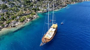 Traditional gulet anchored near the Sunken City of Kekova on a Fethiye Kekova Fethiye gulet cruise