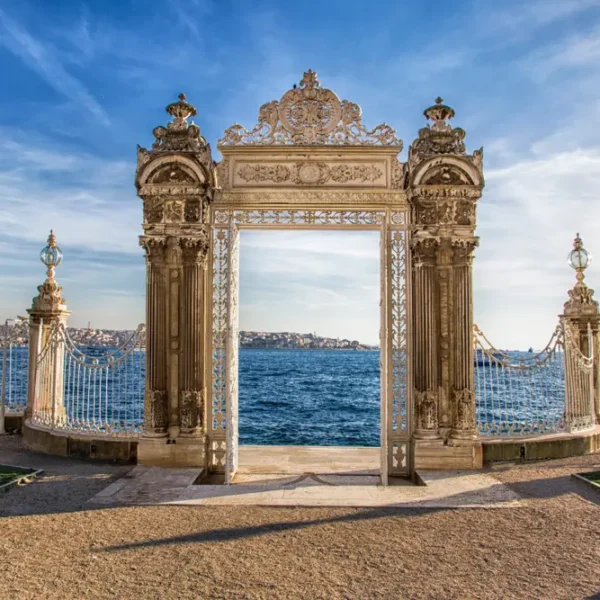 Sea gate of Dolmabahce Palace opening to the Bosphorus in Istanbul