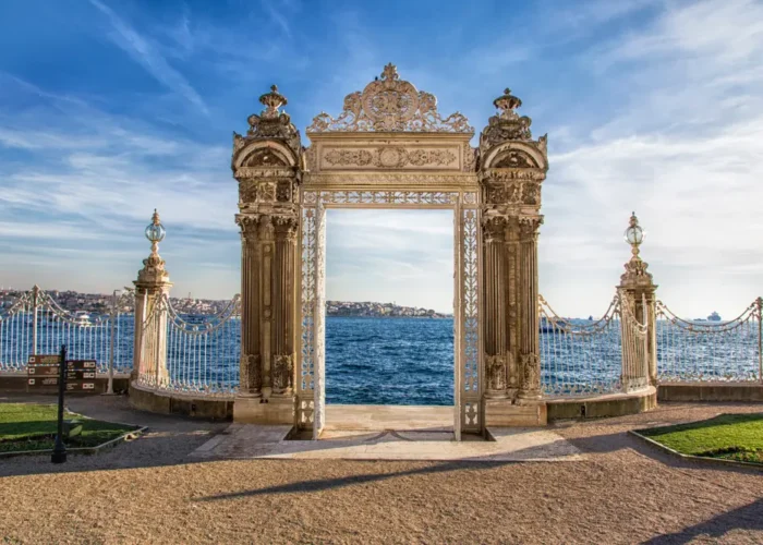 Sea gate of Dolmabahce Palace opening to the Bosphorus in Istanbul